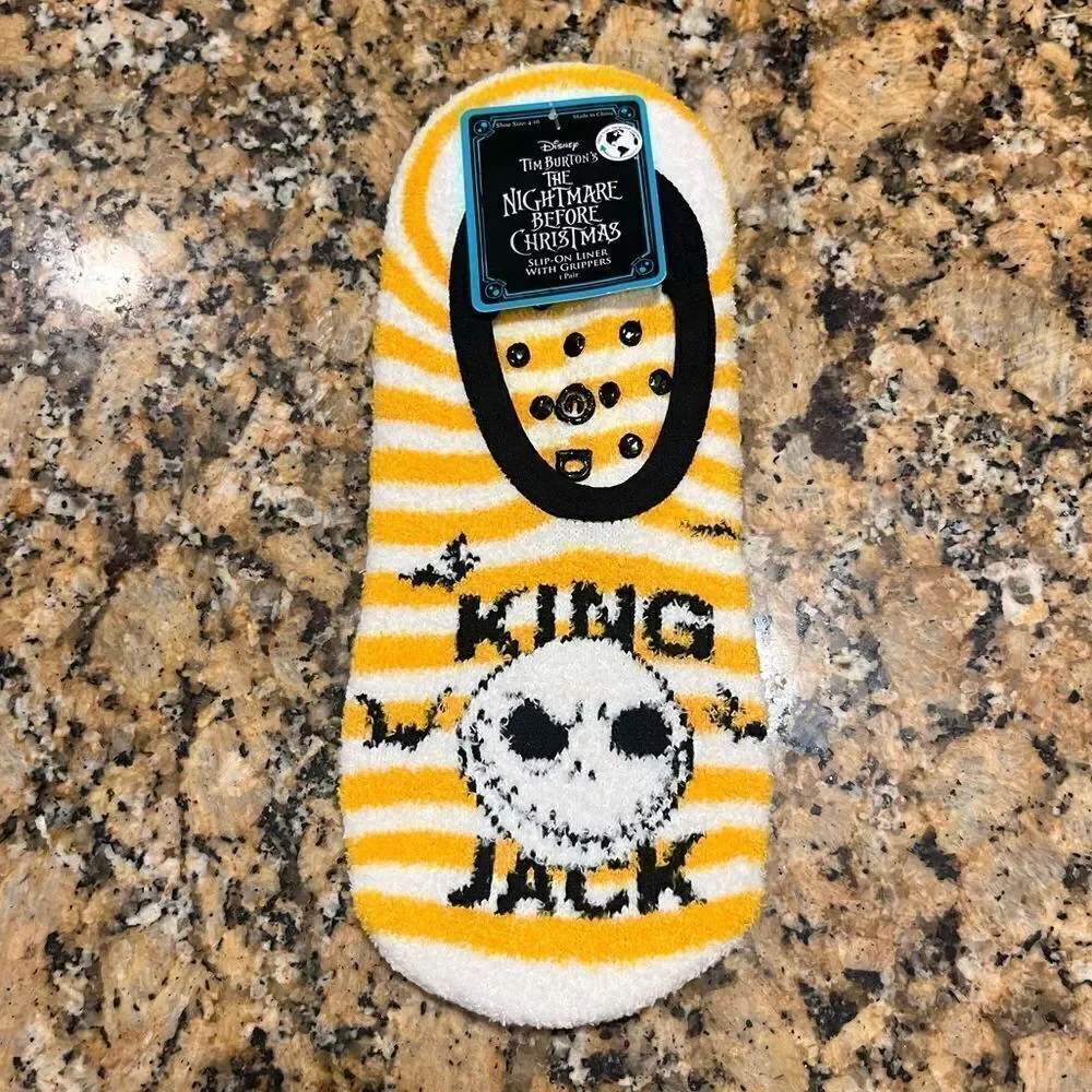 Nightmare Before Christmas King Jack Skellington Slipper Socks Yellow Fuzzy NWT